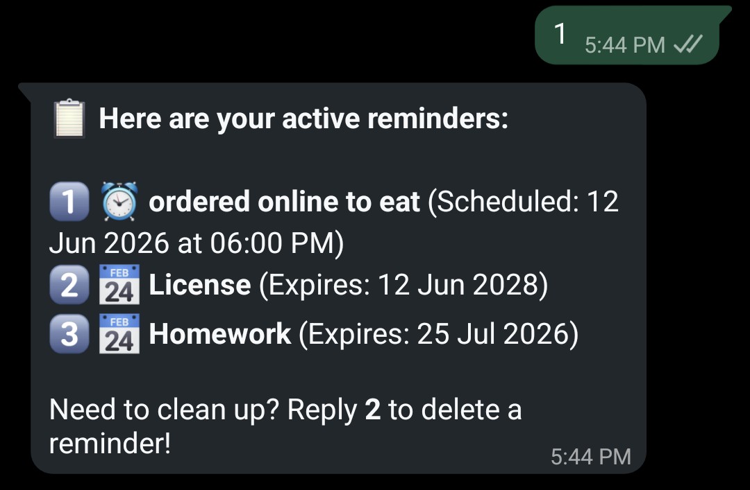 View reminders option